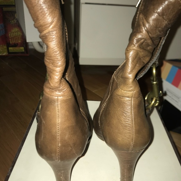 Coach Womens Torree Calf Brown Leather Boots Gold Buckle Sz 6.5 - Picture 2 of 4